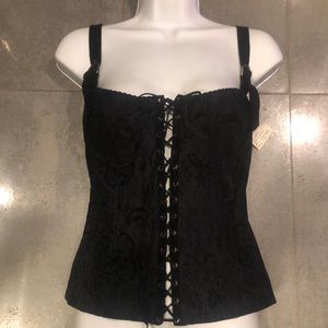 🔥 Ticci Tonetto Black Lace-Up Bustier Corset Top with Suede Straps – Size L 🔥